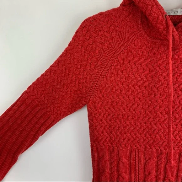 Athleta Red Cold Spell Merino Wool Cable Knit Hooded Sweater Dress XS - Picture 8 of 12